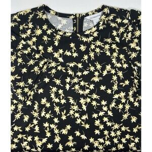 Liz Claiborne Women’s Medium Black Yellow Floral Blouse Short Sleeve Stretch Top